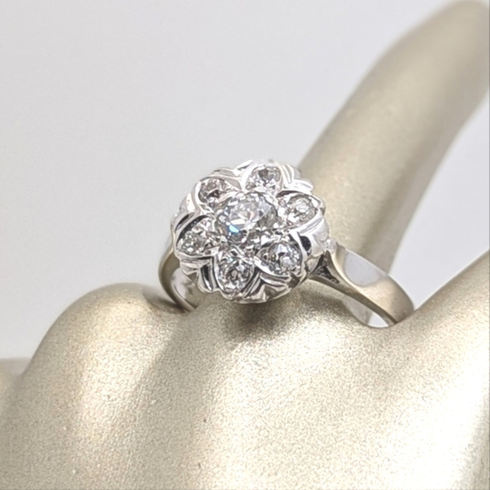 Gorgeous Vintage 14K Gold Floral Mine Cut Diamond Engagement Ring 1-1/4 CTW